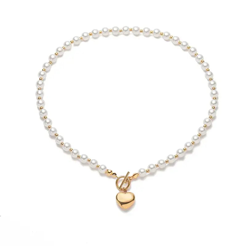 Heart Pendant with Pearl and Gold Chain Necklace