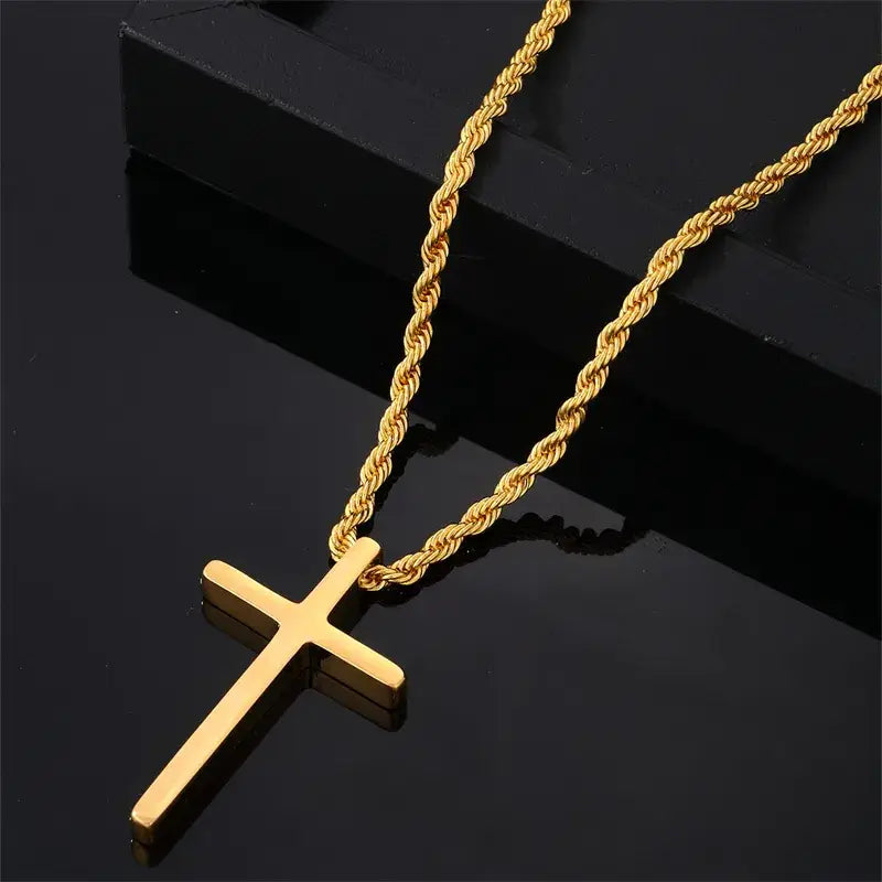 Mens Stainless Steel Cross Necklace Silver or Gold