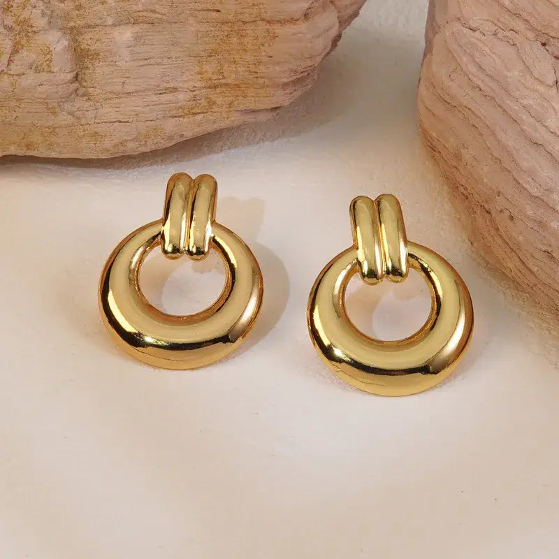 18K Gold Plated Round Hoop Earring Chunky Jewelry
