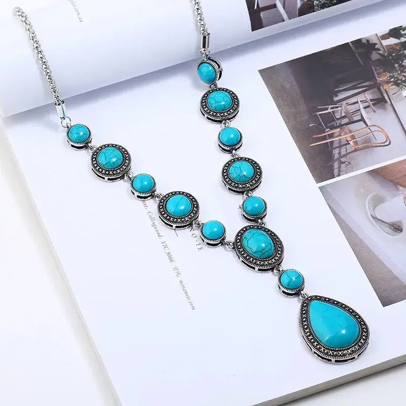 Western Silver and Turquoise Drop Necklace Western Jewelry