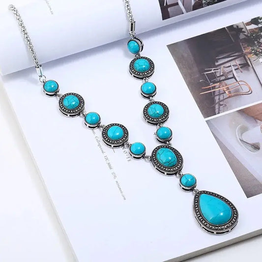 Western Silver and Turquoise Drop Necklace Western Jewelry