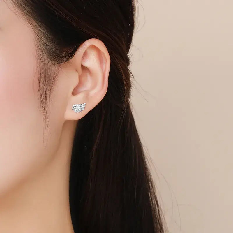 925 Sterling Silver Angel Wing Zircon Stud Earrings