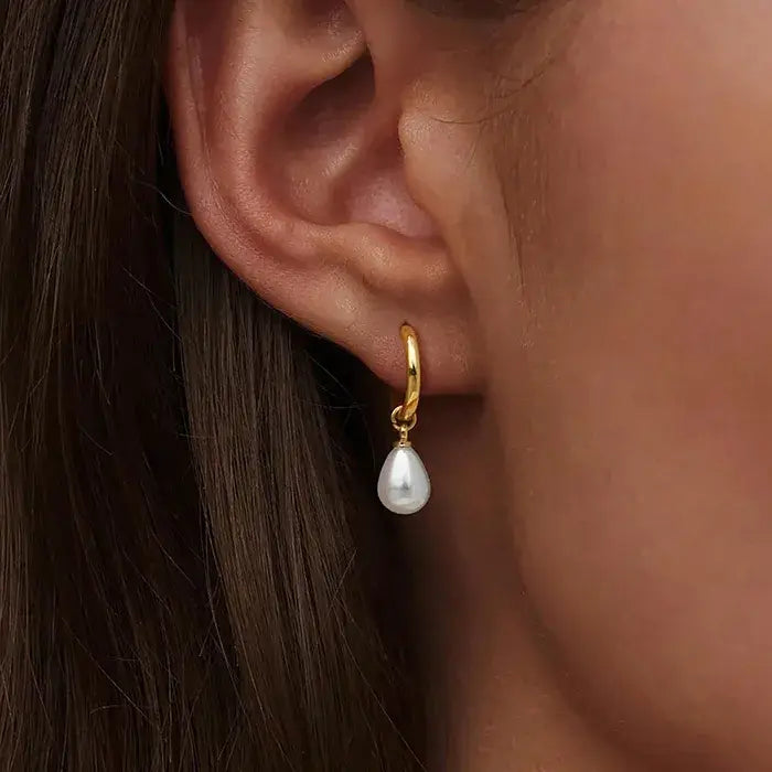 Pearl Drop Earrings, 18K Gold PVD
