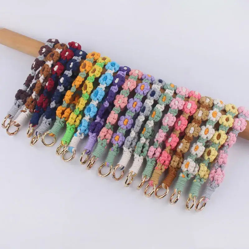 Daisy Flower Cotton Keychain Wristlet Key Holder