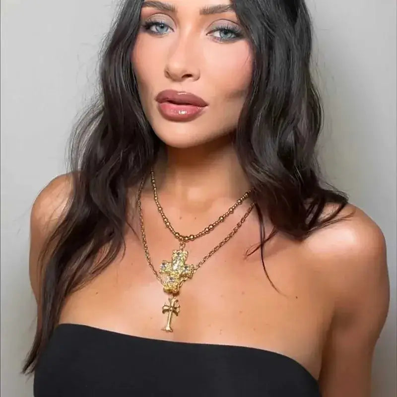 Zircon Cross Necklace – Gold or Silver Stainless Steel