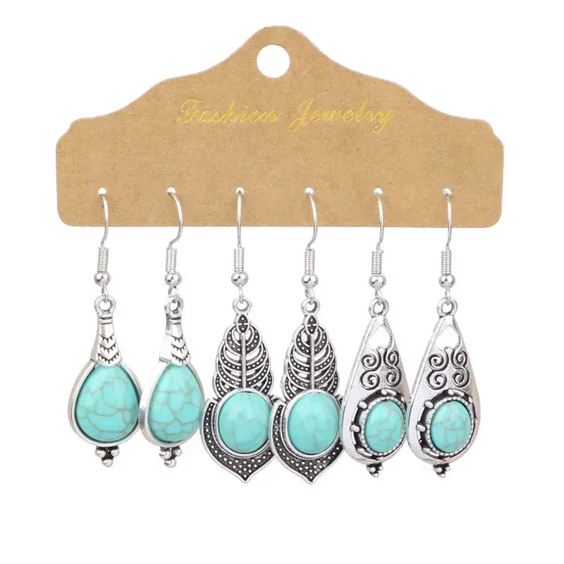 Turquoise Silver Western Theme Earrings Sets