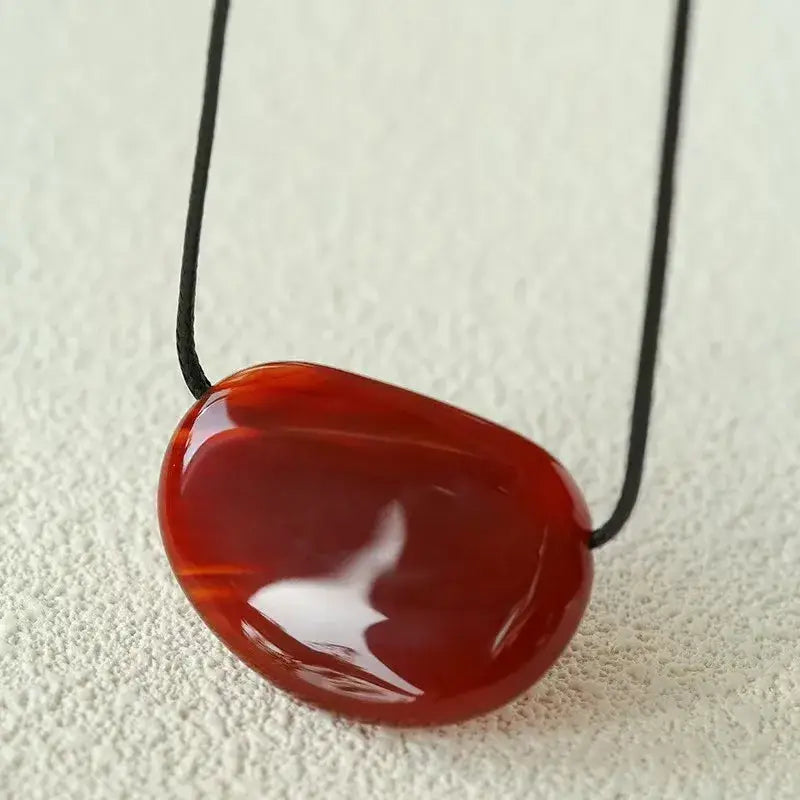 Red Agate Stone Pendant Cord Necklace – Boho Jewelry