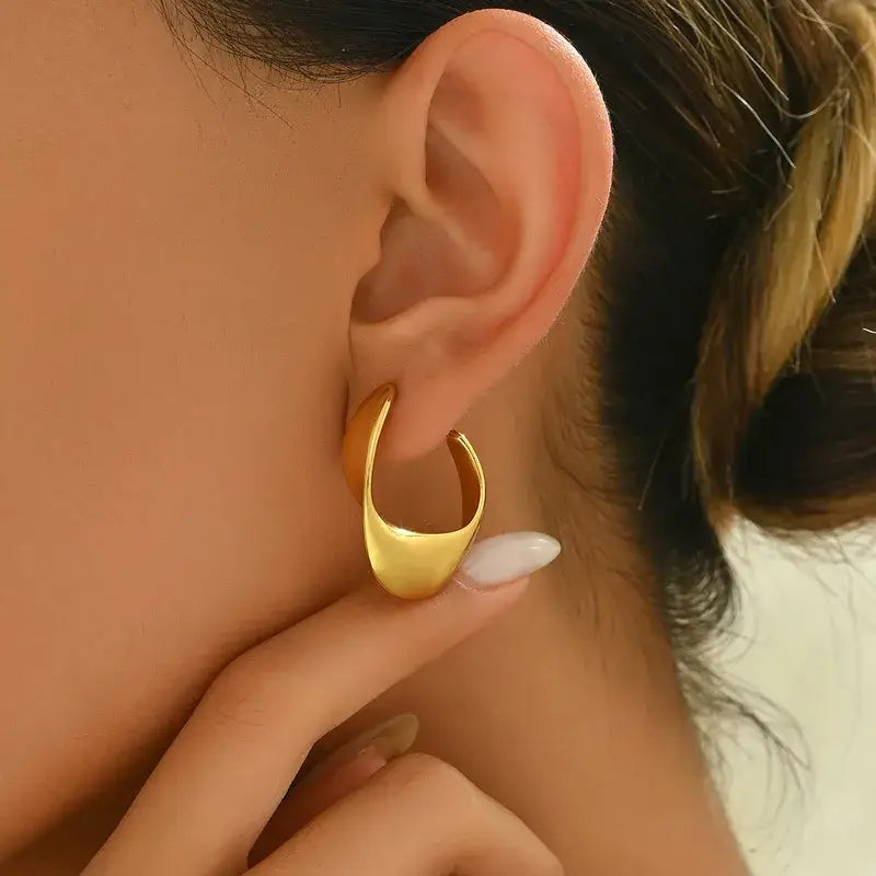 Geometric Gold Plated Stainless Steel Hoop Earrings Jewelry