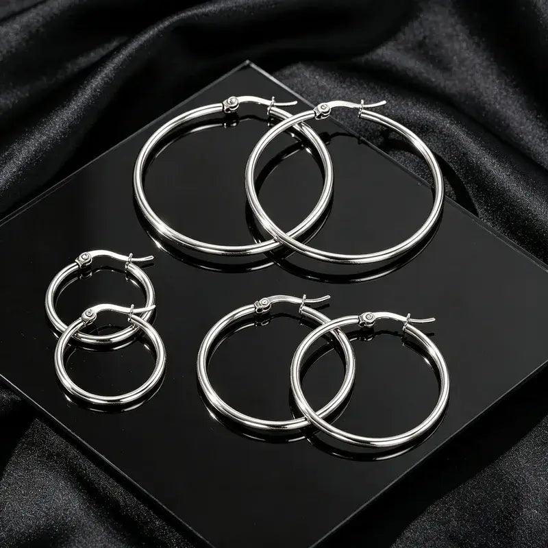18K Gold PVD Stainless Steel 3-Piece Hoop Earring Set