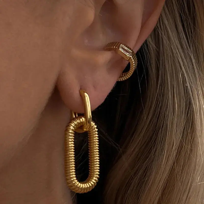Oval Gold Hoop Earrings – Stainless Steel Drop Earrings