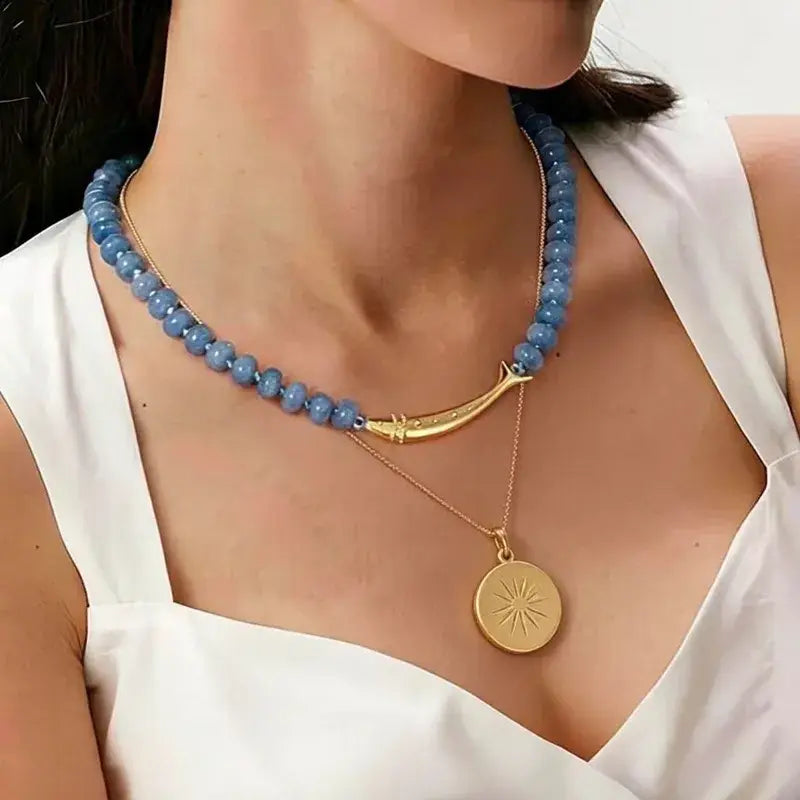 Blue Aventurine Beaded Fish Necklace – Coastal Jewelry