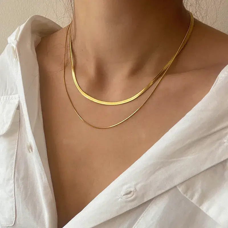 Layering Double 18K Gold Plated Chain Necklace Simple