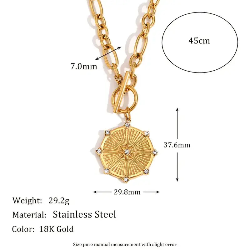 Gold Star Coin Pendant Necklace, 18K PVD