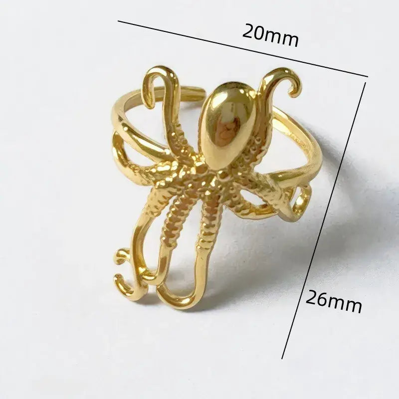 Octopus Gold Plated Stainless Steel Ring Jewelry