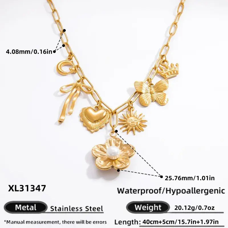 Charm Necklaces Spring Theme 18K Stainless Steel Pendants