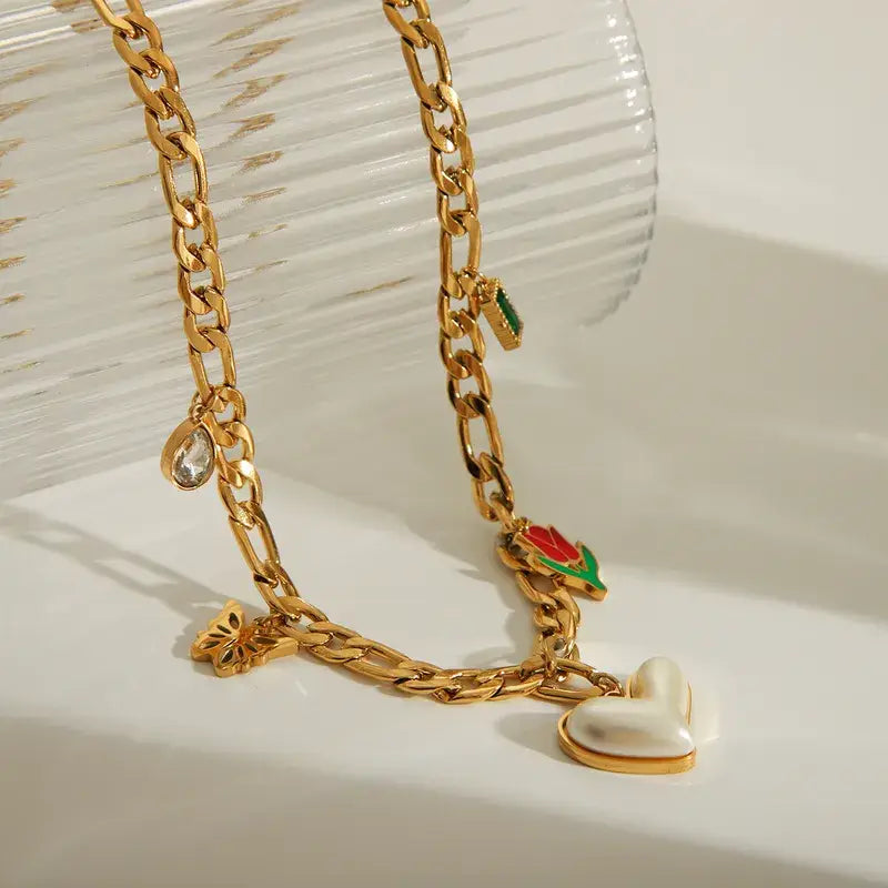 18K Gold Plated Heart Charm Necklace Jewelry