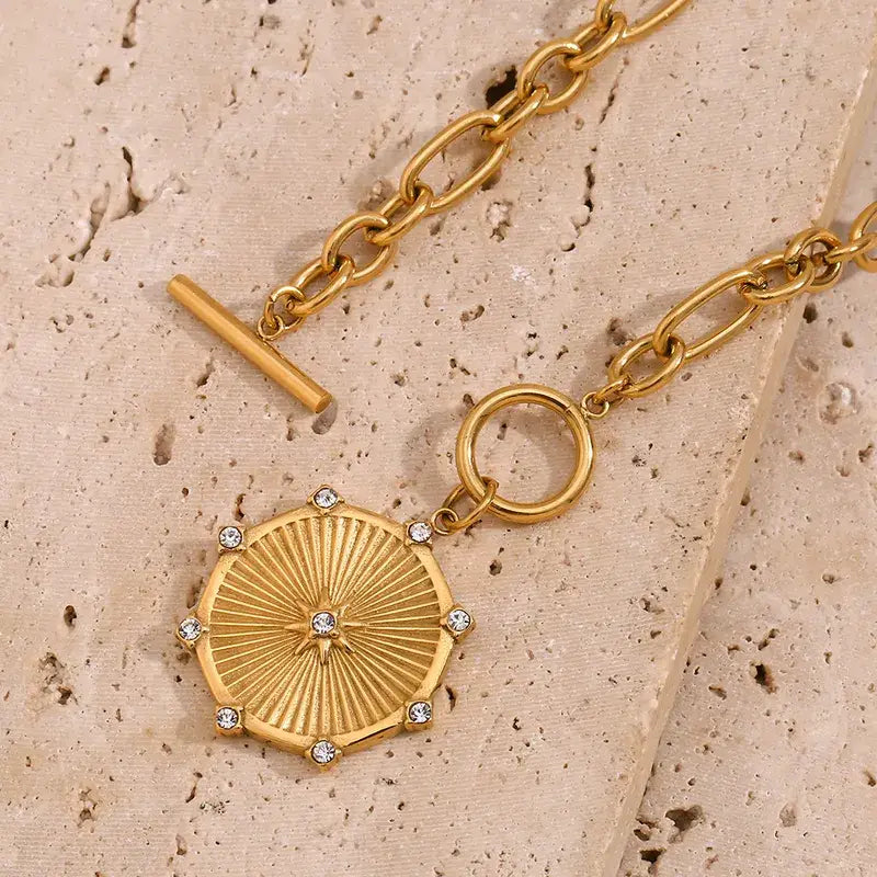 Gold Star Coin Pendant Necklace, 18K PVD