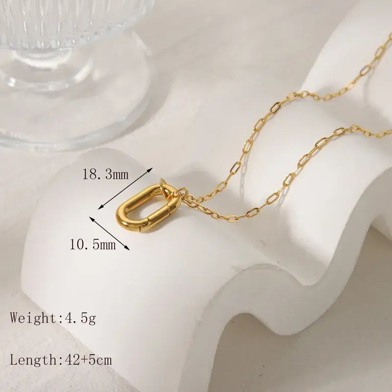 Gold Plated Paperclip Necklace with Ring for Charms Jewelry