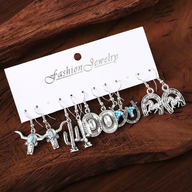 Western Silver Themed Earring Bundle Jewelry