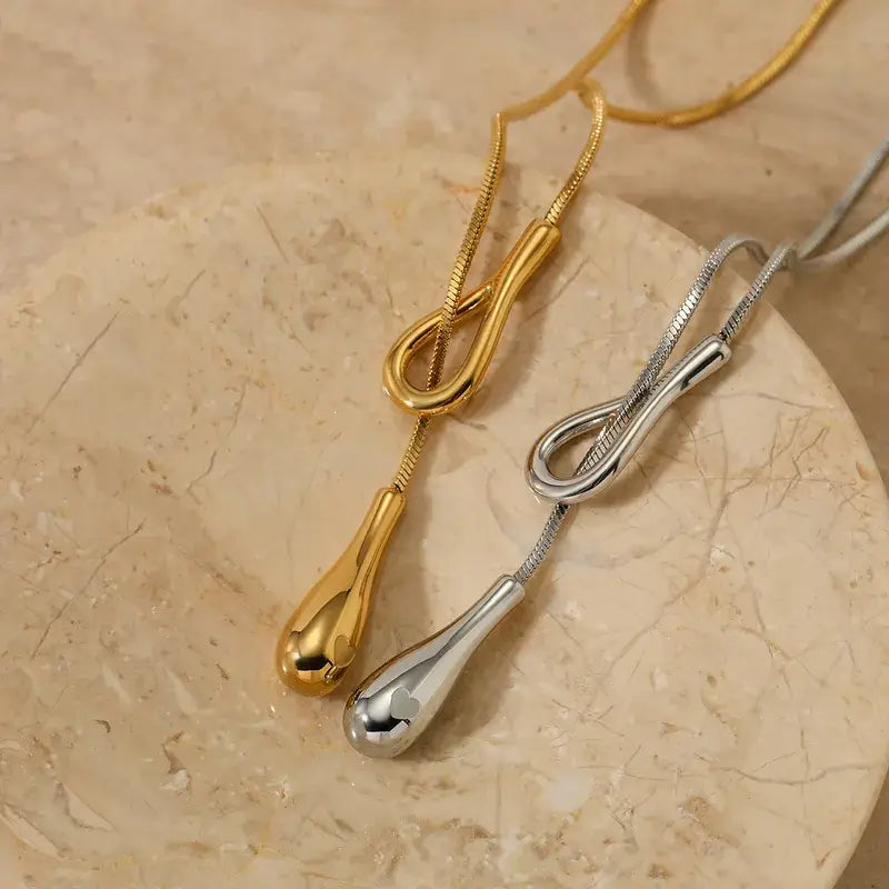 Water Droplet Long Necklace in Gold or Silver