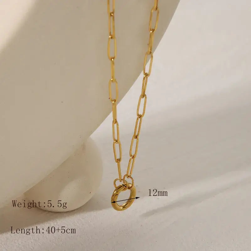 Gold Plated Paperclip Necklace with Ring for Charms Jewelry