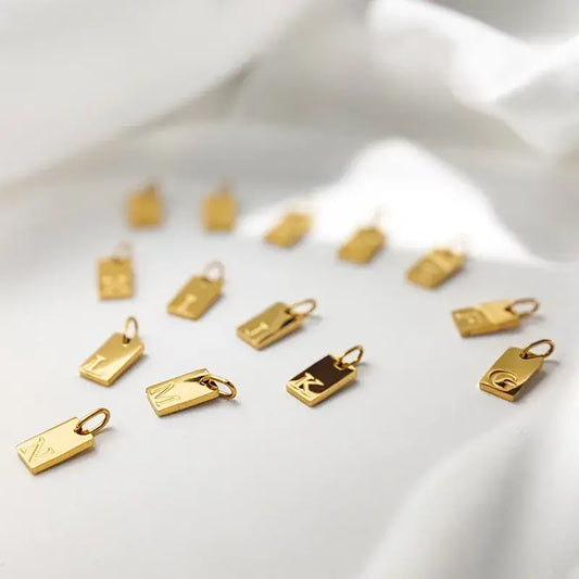 Gold Plated Stainless Steel Initial Letter Pendant Charm Tag