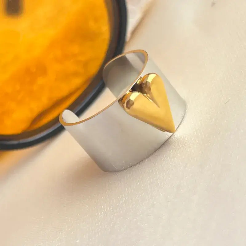 Solid Adjustable Mixed Jewelry Ring Silver and Gold Heart