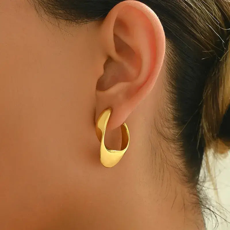 Gold Plated Stainless Steel C-Shaped Earrings Jewelry