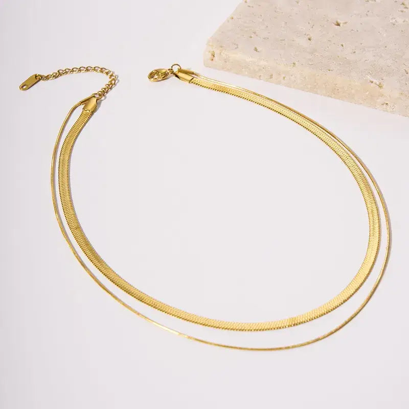 Layering Double 18K Gold Plated Chain Necklace Simple