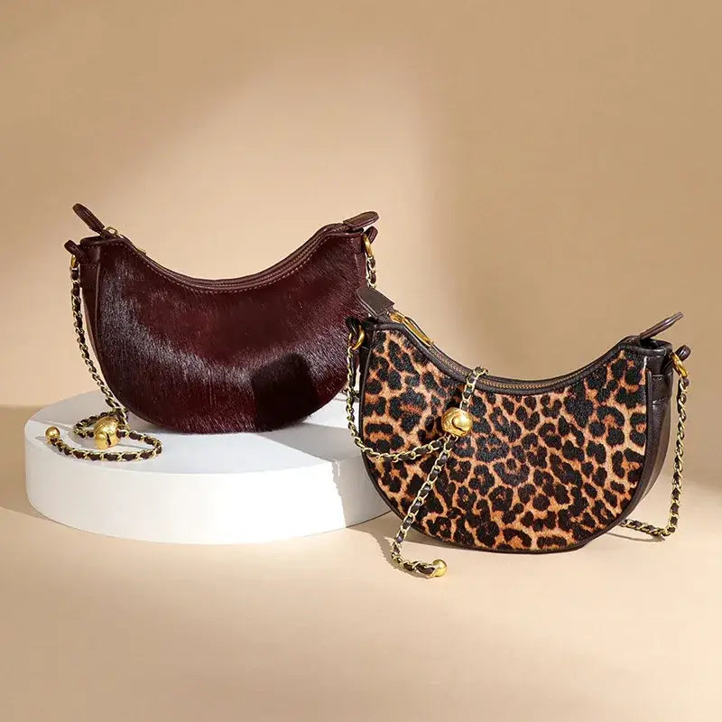Leather Leopard Dumpling Crossbody Bag – Vintage Style