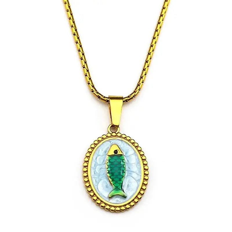 Fish Pendant Necklace with Snake Chain – Gold or Silver