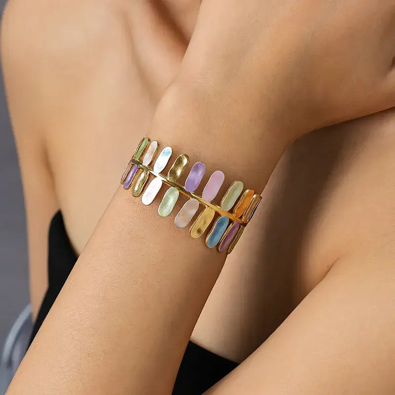 18K Gold Leaf Cuff Bracelet – Stainless Steel