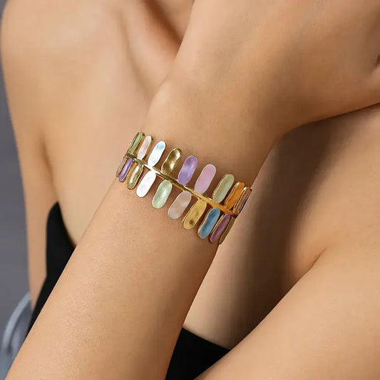 18K Gold Leaf Cuff Bracelet – Stainless Steel