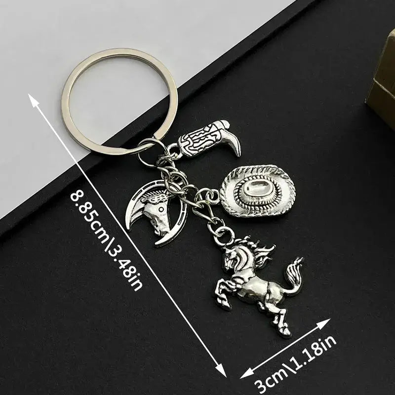 Cowboy Western Themed Keychain in Silver or Gold Key Chain