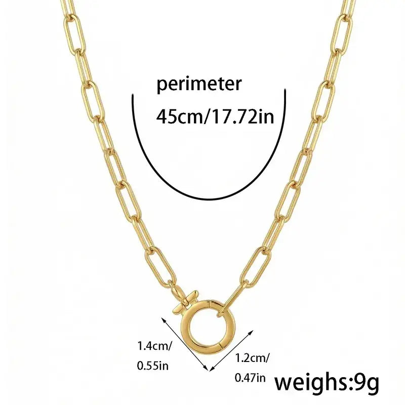 18K Gold Geometric Necklace with Paperclip Chain