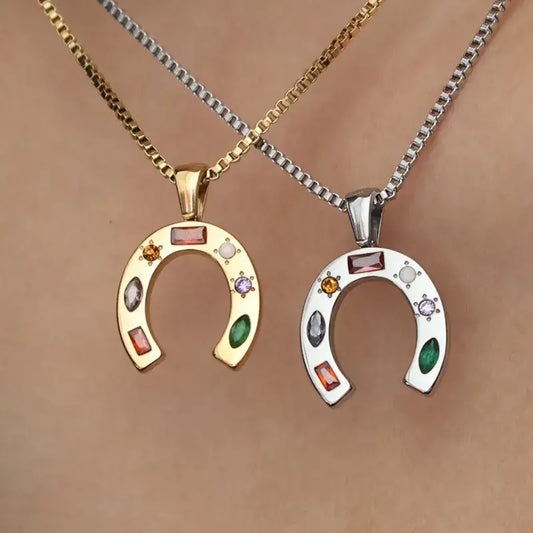 18K Gold Plated Horseshoe Pendant Necklace – Stainless Steel