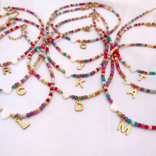 Summer Colorful Beaded Initial Pendant Personalized Necklace