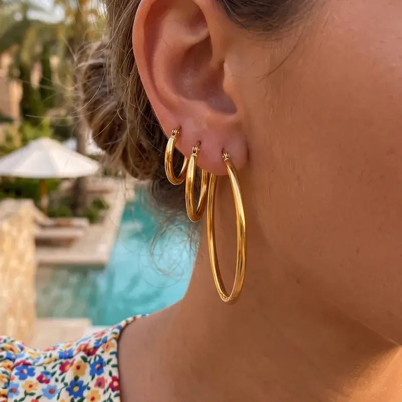 18K Gold PVD Stainless Steel 3-Piece Hoop Earring Set