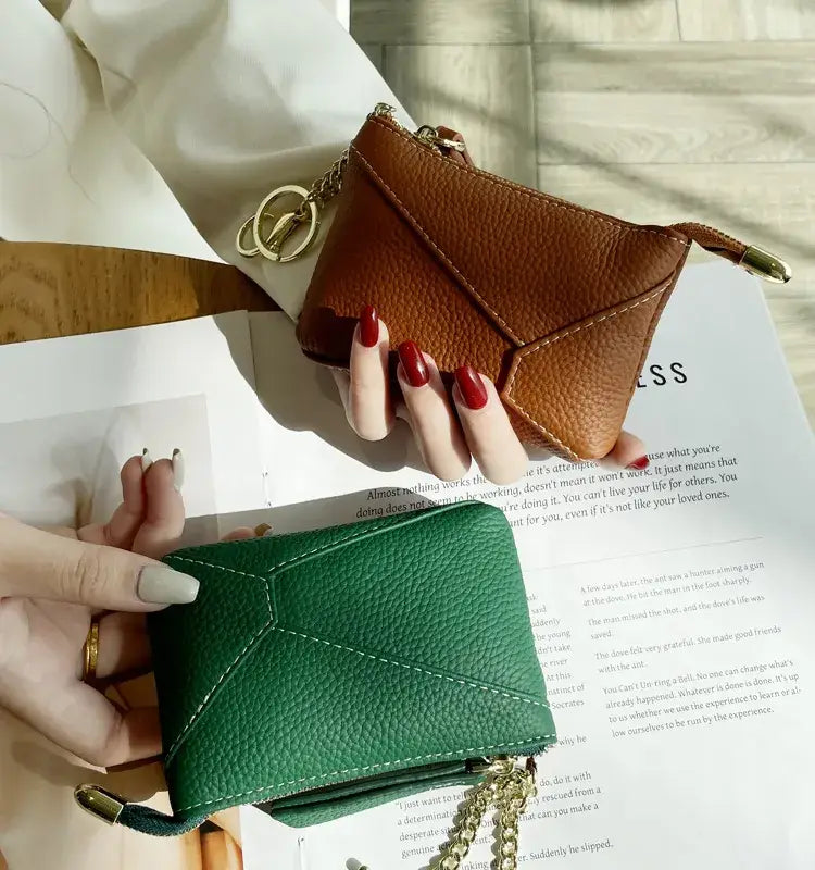Genuine Leather Coin Purse Wallet with Keychain