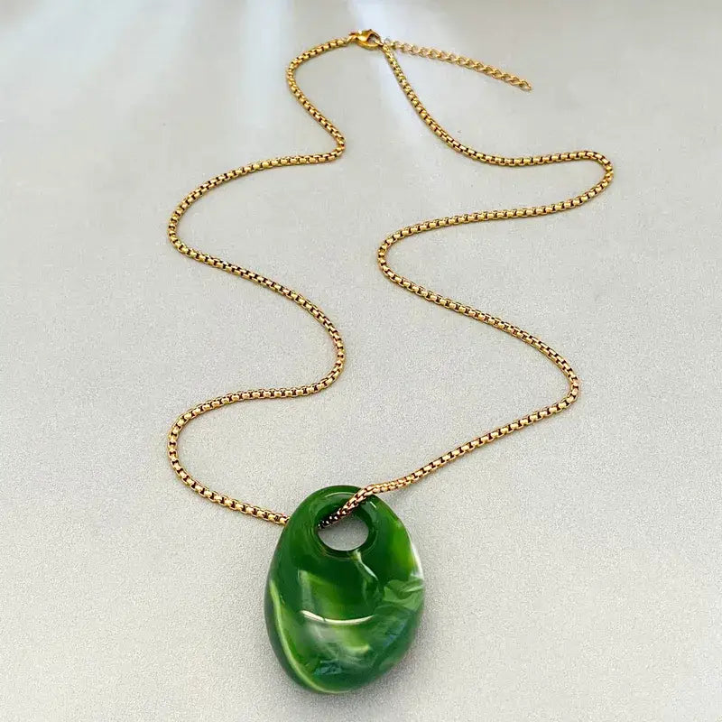 Women’s Statement Pendant Necklace – Colorful Acrylic Stone